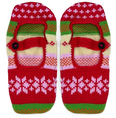 MIJOMA Pantofole da donna in maglia – Accoglienti pantofole norvegesi con antiscivolo, 100% poliacrilico, Rosso Verde Giallo, 37/42 EU