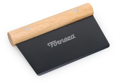 Forneza Dough Scraper, Stainless Steel, Dough Card with Non-Slip Wooden Handle, Rectangular Dough Spatula for Cakes, Pizza, Bread Cutting, Kitchen Supplies