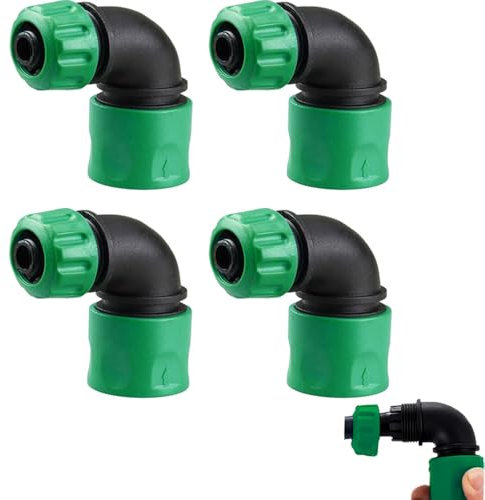 4 Piezas Manguera de jardín Acoplamiento rápido Adaptador en ángulo codo de manguera de 90 grados,conexión de manguera de 1/2 pulgadas,grifo de manguera de jardín, accesorios para riego de jardín