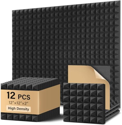 Pannelli Fonoassorbenti Autoadesivi,12 Pezzi Pannelli Insonorizzanti,30x30x5cm,Ritardante di Fiamma,Pannello Isolante Acustico,Alta Densità per Home Theatre, Studio, Sale Conferenze (Nero)
