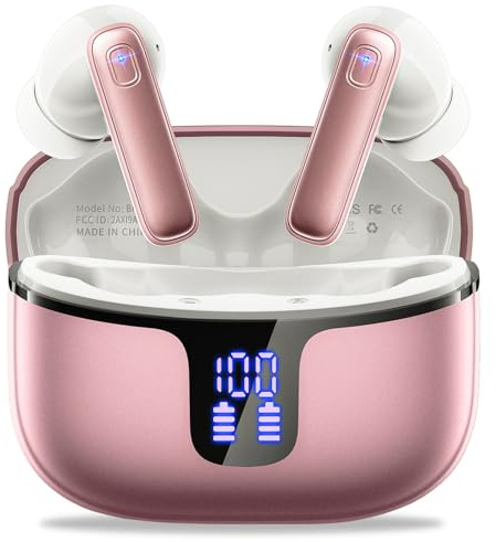 Cuffie Bluetooth, 2025 Auricolari Bluetooth 5.3 Stereo HiFi con Mic, Cuffie Wireless In Ear 40H LED Display,Touch Control Cuffiette B luetooth IP7 Impermeabili Cuffie Senza Fili USB-C per iOS/ Android