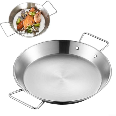 Pentola in acciaio inox con fondo piatto, casseruola per paella con doppi manici resistenti al calore, per zuppe, stufati, risotti e cottura in grandi quantità (32 cm)