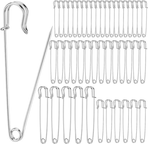 45 agujas de seguridad extragrandes, 3 tamaños, imperdibles de seguridad, imperdibles de seguridad de metal, para costura, manualidades, ropa, manualidades y manualidades, 65/75/100 mm, con caja