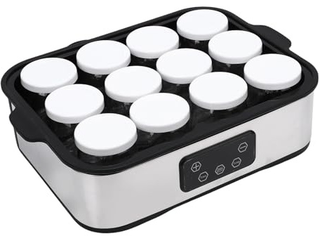 Oreilet Macchina per Yogurt con 12 Vasetti Vetro, Macchina per Yogurt con Timer 48 Ore e Controllo Automatico Temperatura con 12 Vasetti Vetro Riutilizzabili 180Ml per Dessert Greco (Spina europea)
