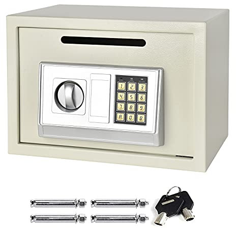 Electronic Digital Safe Box Large 16 Litre Volume for Home Hotel Security with 4 Locking Bolts and 2 Keys Wall or Floor Mounted 25x35x25CM, White