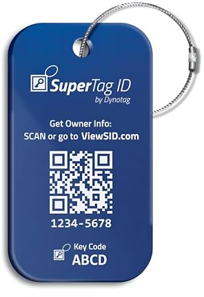 Dynotag® Sentry Series Solid Metal Web Enabled Smart Luggage Tag ID + Steel Loop, Anodized Aluminum with DynoIQ™ & Lifetime Recovery Service (Sapphire Blue)