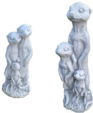 2 Steinfigur Familie Erdmännchen im Hügel Steinguss Gartendeko Deko-Figur für Haus Garten Moderne Statue Garten-Figur
