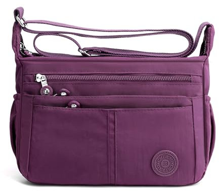 DIRRONA Casuale Borsa Donna Multitasche Borsa Tracolla Viaggio Messaggero Borsa Donna Borsa Shopper Scuola Lavoro Multifunzione Impermeabile Nylon Borsa Viola