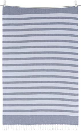 Sleepdown 5056242898535 Strandtuch aus 100% Baumwolle, gestreift, weich, saugfähig, für Schwimmbad, Reisen, Camping, Bad, Sauna, Fitnessstudio, Yoga, mit Tasche, 80 x 165 cm, Weiß/Blau