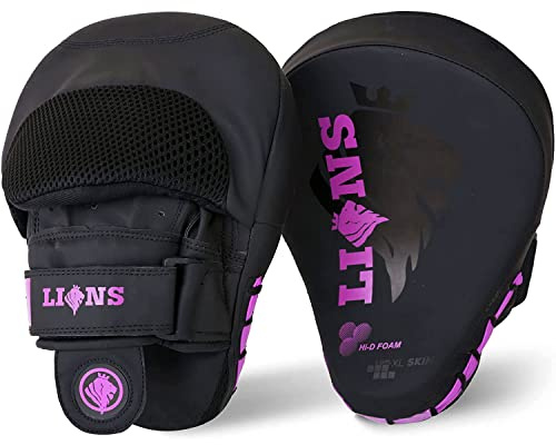 Lions BOTEGA Kickboxing Pads Men Women - Premium Rex Leather Boxing Pads Hook and Jabs Mitts Punch Bag Training Punching Boxing Mitts, Ideal for MMA Martial Arts Sparring Training Adults (Pink)