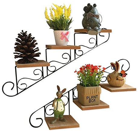 Teahutty Supporto per piante per scale in ferro da appendere alla parete Scaffale per fiori Scaffale per libreria Espositore per piccoli ornamenti in vaso Rack Decorazione della parete domestica