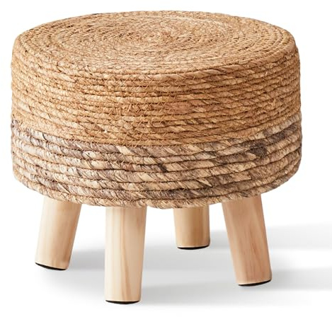 Cpintltr Ottoman Outdoor Sea Grass Stool Poufs Hand Woven Round Foot Stool for Sofa Desk Soft Step Stool Padded Foot Rest Multiple Colors Decorative Furniture Natural/Brown