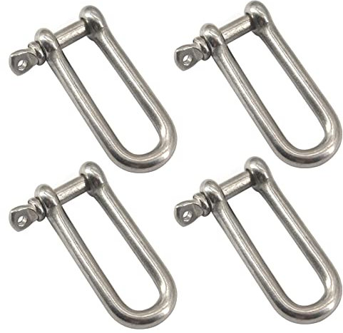M8 Long D Ring Shackle 304 Stainless Steel Anchor Shackle With Screw Pin For Material Handling,Rigging Accessories,Connecting Chains and Ropes (Pack of 4)