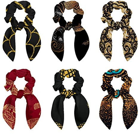 6 coleteros para el cabello, diseño de carpa koi dorada con loto y media luna florida, con lazo de cinta, lazos elásticos para el cabello, soportes para coletas para mujeres y adolescentes