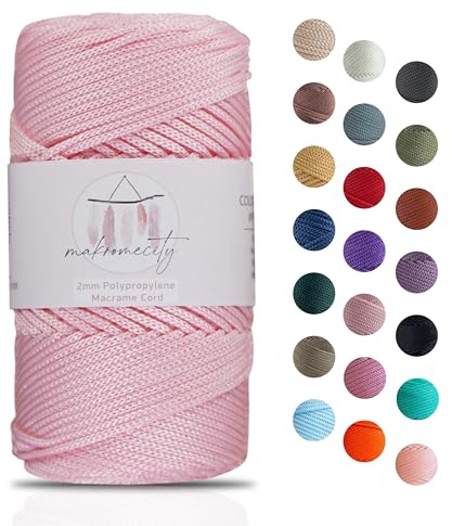 Makromecity makramégarn 2 mm x 115 m premium polyester makramérep polypropylen garn för hantverk heminredning platsplatta axelväska handväska löpare nappkedja 20 färger