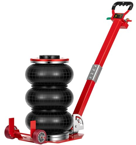 SPECSTAR 3 Ton Air Bag Jack with Wheels, 6600lbs Pneumatic Car Jack with Adjustable Long Handle, Lift Range 5.3 Inch to 15.8 Inch, 3-5S Fast Lifting, Red