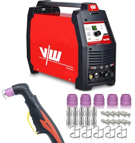 VECTOR WELDING - Cortador de plasma 70A - 36 piezas - Incluye quemador de plasma y juego de boquillas - Encendido piloto HF - Tecnología IGBT - Protección contra sobrecalentamiento - Acero de 24 mm y