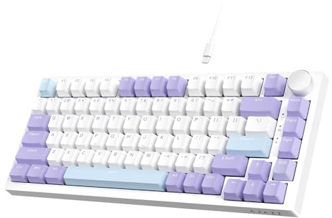 AJAZZ AK820 75% TKL Wired Mechanical Keyboard,Hot-Swappable Linear Switch,Gasket Mount Gaming keyboard,RGB Backlight,82 Keys with CNC Volume Knob,Poron Foam,OEM PBT Keycaps for PC/WIN/MAC-Purple