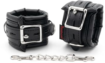BONDAGERIE® Coppia di Manette nere imbottite e resistenti, in ecopelle, slave accessori schiava