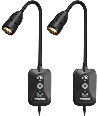 Wall Mounted Reading Light for Bed, Headboard Light with 360° Flexible Arm, Hand Wave Sensor, Focused 60° Beam, 5 Color Temperatures, Stepless Dimming, Memory Function, USB-C Output, Black 2 Pack