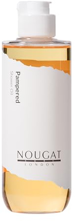 NOUGAT Pampered Shower Oil for Daily Bath Routine, Transforming Oil-to-Milk Body Cleanser for Makeup & Sunscreen Removal, Hydrating Botanical Wash for Dry Skin Relaxation at Home, Exotic Scent, 372g