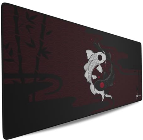 Nyfter – XXXL Koi Bamboo Gaming Mousepad 1200 x 600 x 3 mm 3XL musmatta gaming premium bordsunderlägg stor storlek vattenavvisande för Pro-gamer (bamburöd)