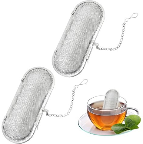 2Pcs Tea Infuser for Loose Tea, Stainless Steel Tea Infuser with Chain, Oval Tea Strainers for Loose Tea, for Loose Leaf Tea and Spices