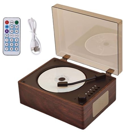 Lecteur CD Portable, Bluetooth avec Haut-parleurs, Petit Lecteur DVD Vintage avec Télécommande, Support USB/AUX/Type-C, Lecteur de Musique Rechargeable, Lecteur CD de Bureau AUX de 3.5 mm (Noix)