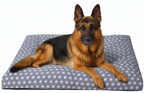 Cama Perro Grande - Colchón Fibra Suave y Transpirable - Tejido loneta Resistente antipelos - Lavable y Ligera - Hecho en España 85x105x8 Estrellas +Cotes