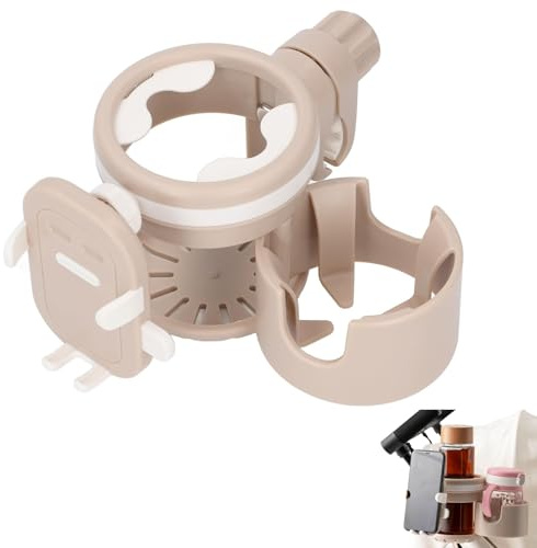 3-in-1-Getränkehalter, Universal-Kinderwagen-Getränkehalter,360° drehbar Verstellbarer Getränkehalter mit Handyhalter, für Rollstuhl, Kinderwagen, Fahrrad, Rollator, Scooter