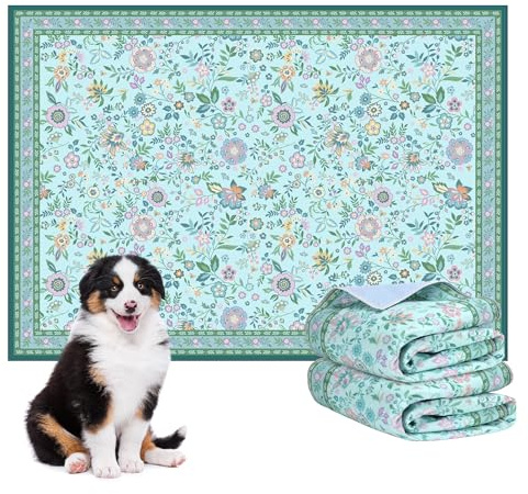 BaoDan Traversine Lavabili per Cani, Traverse Cani 80x90cm, 2 Pezzi Tappetini Igienici per Cane Riutilizzabili con Fondo Antiscivolo, Facili da Lavare, Verde con Stampa Floreale