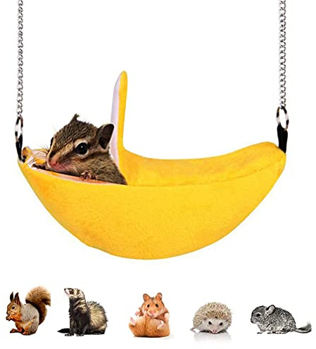 Cretvestsar Comfy Banana Shaped Hammock Hanging Bed House for Hamsters, Soft Warm Cage Swing Nest Small Pet Accessories