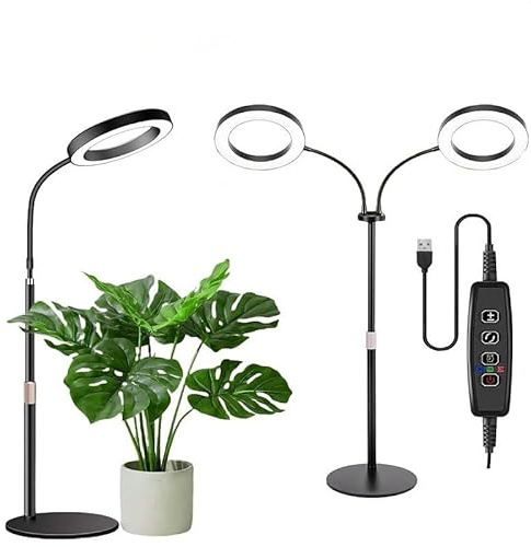 EUBSWA växtvålljus med dubbla huvuden höjd justerbar full spektrum, 3/9/12 H timer växtlampa, 140–170 cm odling och 360° flexibel slang, för inomhusväxter, hem kontor, energiklass D