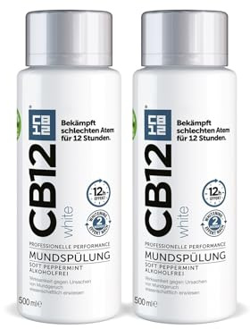CB12 White x 2 – Angenehmer Atem für 12 Stunden und weißere Zähne – 500 ml x 2, Minze, für Mundgeruch Behandlung