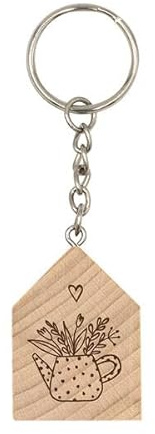 Schlüsselanhänger Blumenstrauß: aus Holz mit Metallkette mit hochwertiger Gravur aus Holz für Schlüssel-bund oder Taschen-anhänger, als Geschenk oder für sich selbst