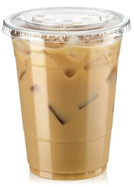 Fit Meal Prep 100 Pack 16 oz Clear Plastic Cups with Flat Lids, Disposable Iced Coffee Cups, BPA Free Premium Crystal Smoothie Cup for Party, Lemonade Stand, Cold Drinks, Juice, Milkshake