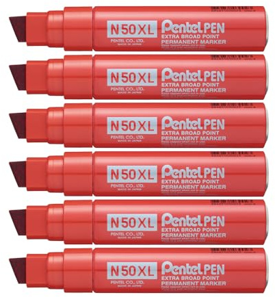 Pentel N50XL Chisel Tip Permanent Marker - Red (Pack of 6)