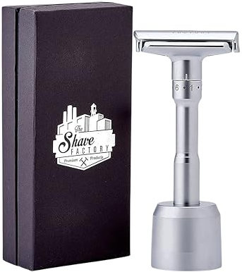 SHAVE FACTORY Einstellbarer Sicherheitsrasierer Matt + Ständer, 150 g