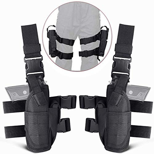 Fondina Coscia Regolabile per Gamba Destra Unisex-adulto per Softair Tattico Militare, per Attività All'aperto, Trasporto di Attrezzi, Cosplay (Nero)