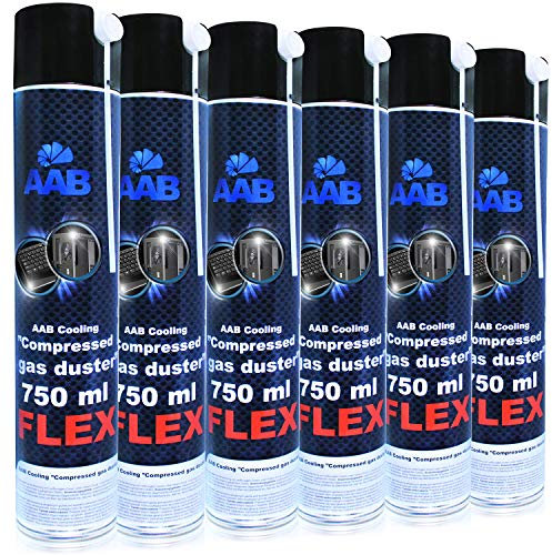 AABCOOLING Compressed Gas Duster FLEX 750ml - Wertpaket 6 Stück - mit Flexiblem Schlauch – Druckluftreiniger, Druckluftspray, Druckgasreiniger, Luftdruck, PC Reinigung