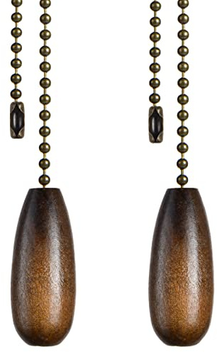 Ceiling Fan Pull Chain, 2 Pieces 12-inch Long 3mm Diameter Beaded Ball Chains Bronze with Walnut Wooden Pulls Cord