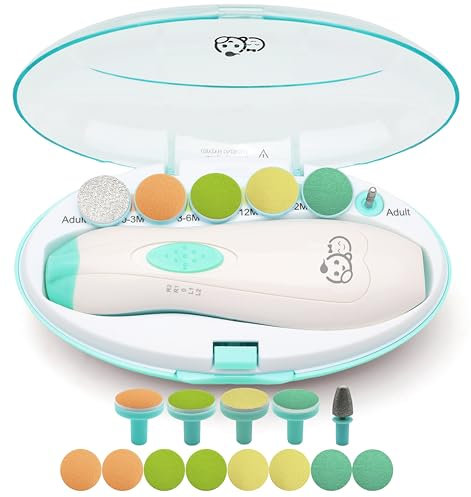 Lima de uñas para bebés - Royal Angels 21 en 1 cortaúñas eléctrico para bebés para uñas y dedos de los pies para recién nacidos y niños pequeños 20 en 1 (Verde)