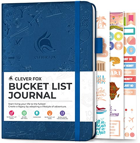 Clever Fox Bucket List Journal - Inspirerande skoplista och resebok för minnen och äventyr - motiverande anteckningsbok för personligt bruk och par - A5, 14 x 21 cm - Mystic Blue