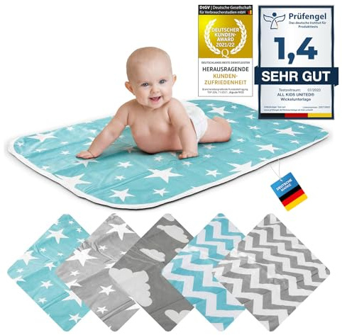 Matelas à langer pour bébés Matelas à langer pour bébés et jeunes enfants ; respirant, lavable, réutilisable ; 50 x 70 cm (Bleu Étoilé)