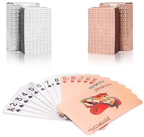 SWINILAYA 2 Barajas de Póker - Naipes Rose Silver HD Impermeables y Resistentes - Tamaño Bridge con Índice Estándar - Ideal para Texas Hold'em, Blackjack, Magia y Juegos de Casino