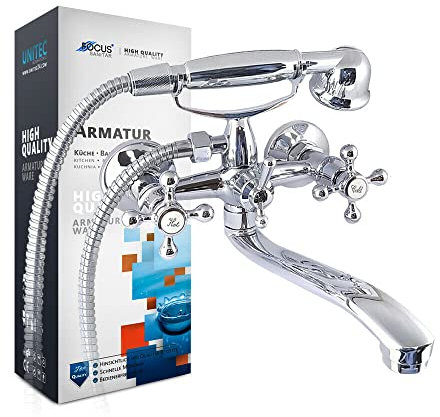 Generic Badewannenarmatur mit Handbrause (Brauseschlauch) Wannen Armatur Einhebelmischer mit Handbrause Badarmatur Küchenarmatur Waschbeckenrmatur Wasserhahn Badewanne Badezimmerarmatur, Chrom
