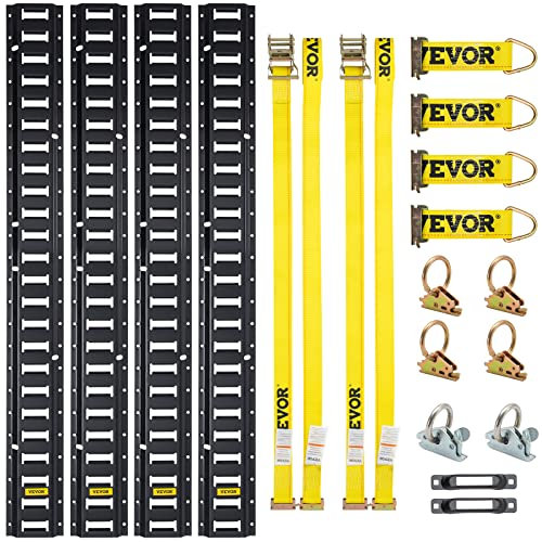 VEVOR Kit de Riel de Amarre Universal E-Track de 1,52 m Juego de Rieles Horizontales de Pista E 18 Piezas Rieles de Amarre en E de Acero Versátil Riel E-Track Negro para Carga en Camionetas Remolques