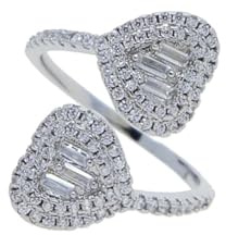 Iced Out Bling Women Jewelry 5A Cubic Zirconia CZ Open Adjusted Double Heart Shaped Finger Ring (silver)