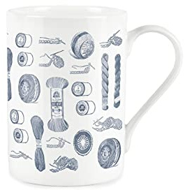 Purely Home Vintage Hobbies Range - Knitting Themed Mug - Bone China Style White Mug Coffee/Tea Gift
