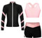 Aiihoo Mädchen Sportanzug Kinder Jogginganzug Sweatshirt +Sport Leggings/Shorts Sporthose Trainingsanzug Trikotanzug Yoga Fitness Workout Laufen Tanz Sa Rosa 146-152